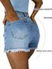 2025 Summer Women's Ripped Raw Hem Stretchy Denim Shorts in Washed Style