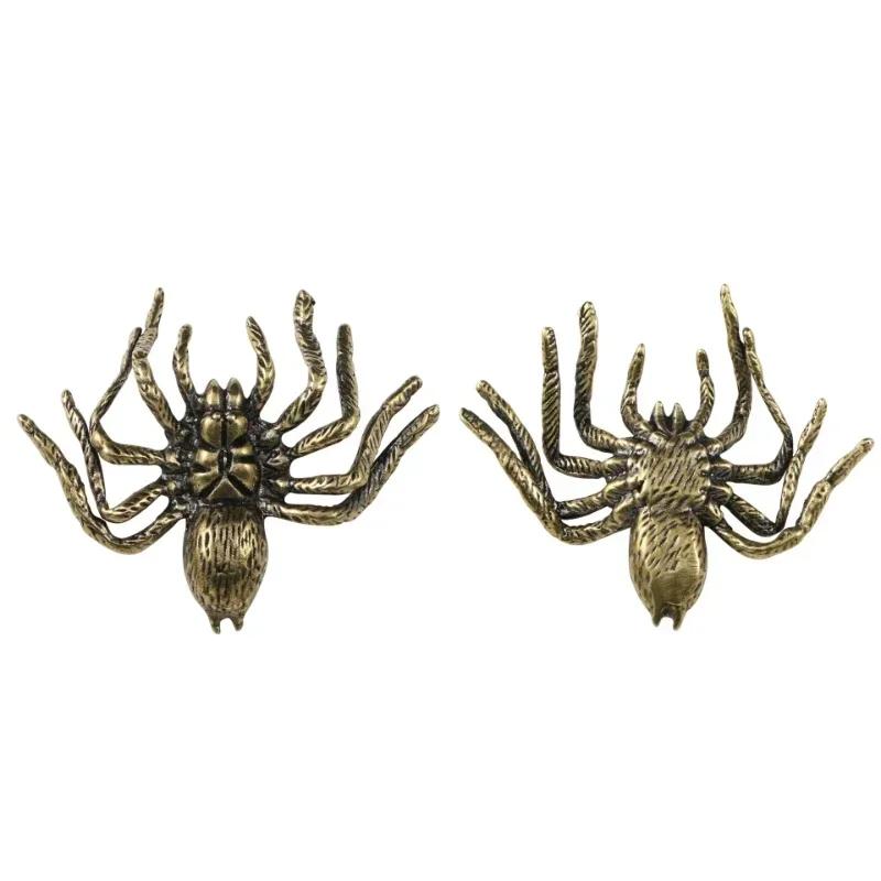 Solid Pure Copper Spider Statue Tea Pet Ornament Vintage Simulation Animal Figurines Miniatures Potted Landscape Home Decoration