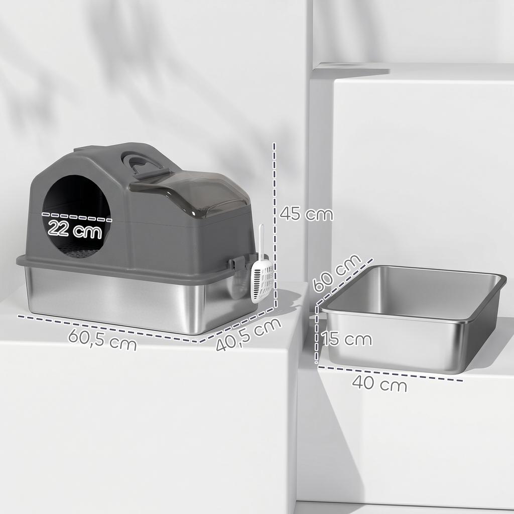 Cat Litter Box, Removable Enclosed Lid, High Sides, 60.5 x 40.5 x 45 cm, Dark Grey