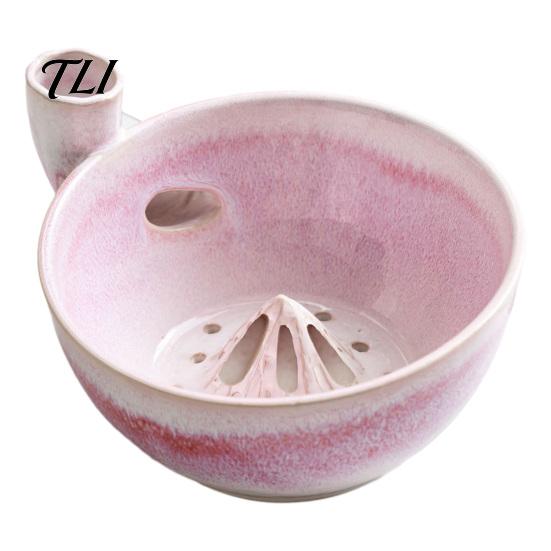 Ceramic Serving Plate Berry Washing Bowl with Drainage Holes, Multifunctional Fruit Blueberry Cleaning Basin Colander Basin, Swirl Design Vegetable