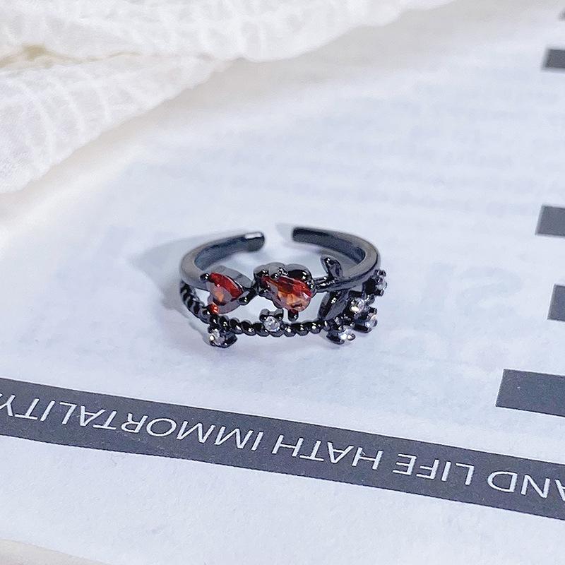 Dark Series Personality Trendy Cool Love Open Ring Irregular Inlaid Zircon Punk Retro High Sense Ring Woman