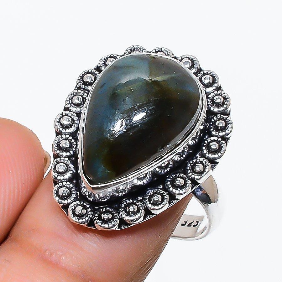 Labradorite Gemstone Handmade 925 Sterling Silver Jewelry Ring Size 7 SU-10431