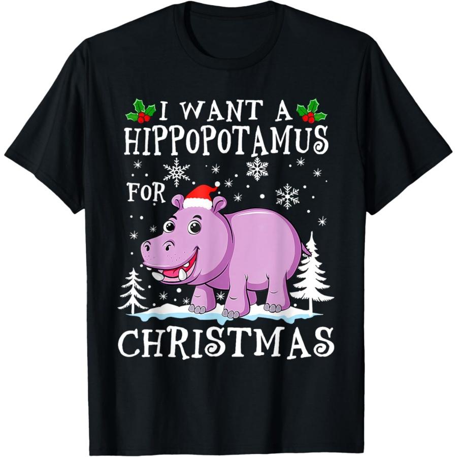 Я хочу бегемота на Рождество Xmas Hippo для ребенка Женская футболка(2) S