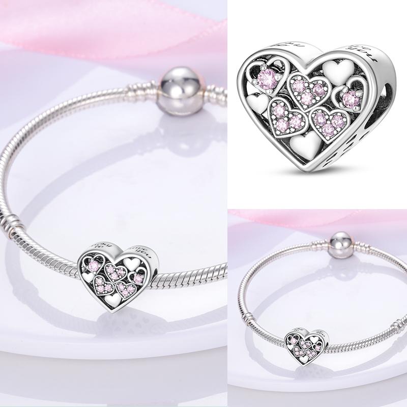 Charms Plata De Ley 925 copper Original Devil's Eye Perfume Bottle Bow Silicone Spacer Beads Women Bracelet DIY Zircon Pendants