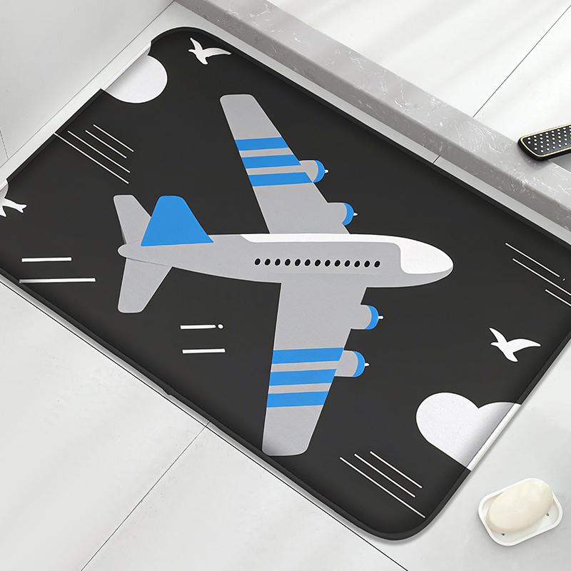 Airplane model anti slip door mat, household water absorbing foot mat home decoration mat bedroom small carpet, machine washable