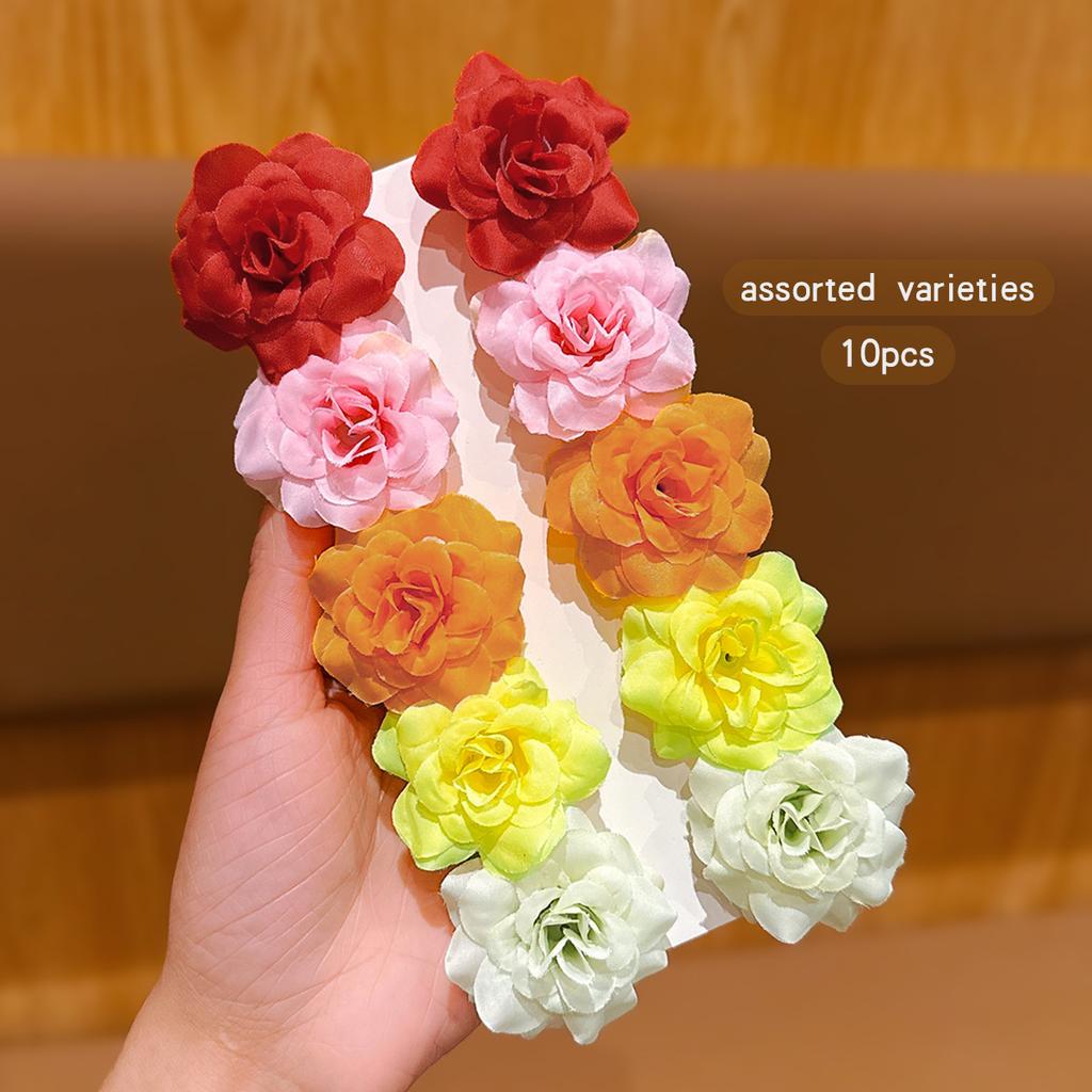 10 Colorful Random Flower Hair Clips for Daily Use As Hair Accessories