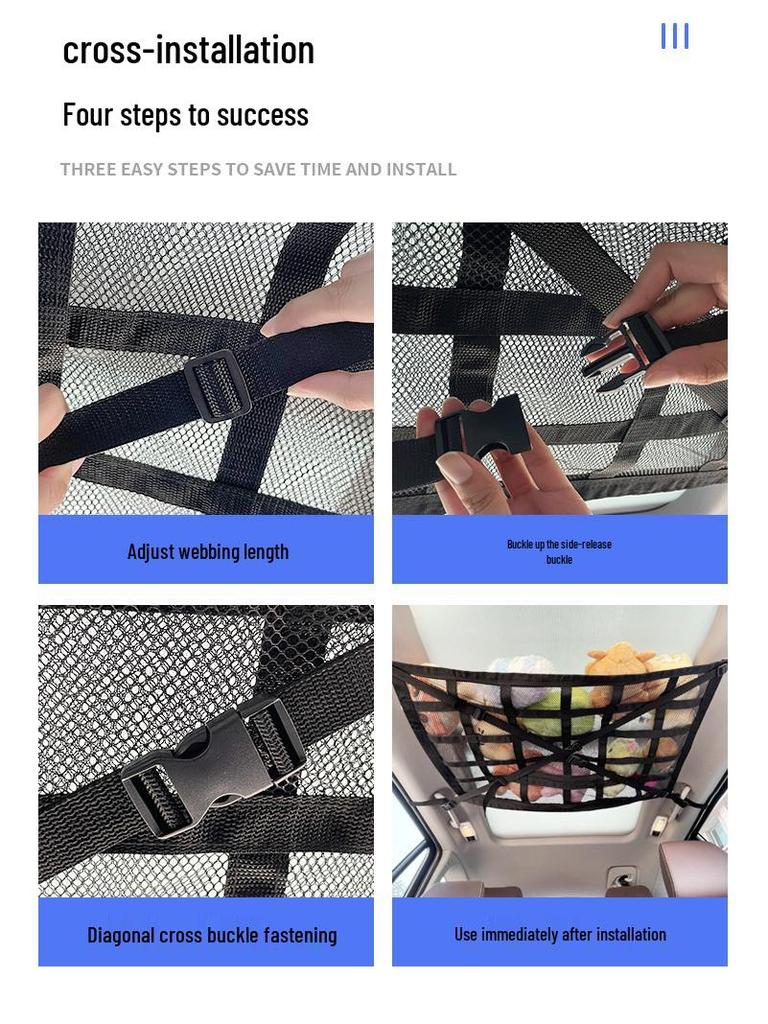 Car Roof Storage Mesh Pocket with Cross Direct Buckle - Dual Use Net for Car Roof Storage