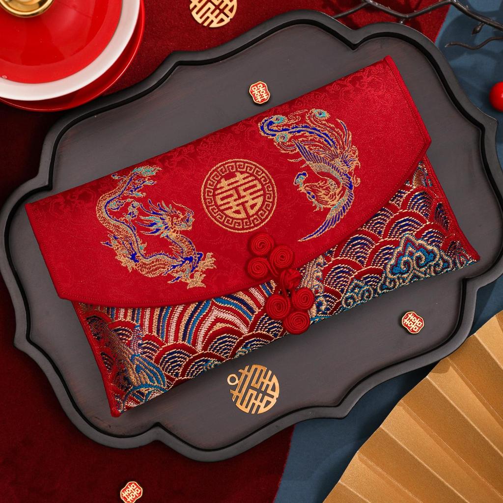Premium Embroidered Red Envelope for Weddings and Engagement Tea Ceremonies