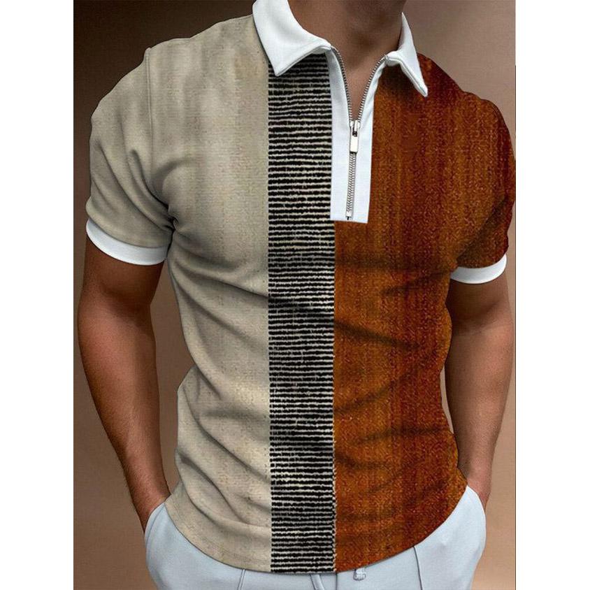 Летняя повседневная полосатая футболка цвета хаки с воротником-поло — фото 16