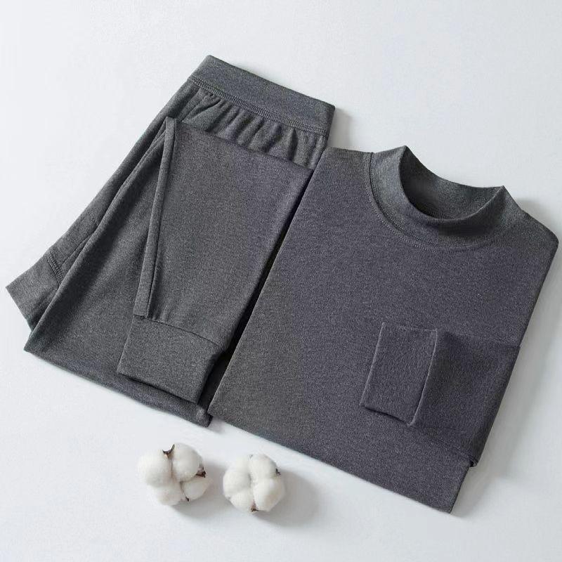 Men's Thermal Cotton Knit Underwear Set for Middle-Aged & Elderly - Thread Shirt & Pants for Fall & Winter