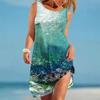 Womens 3D Pineapple Print Sleeveless Round Neck Midi Dress Casual Comfortable Style