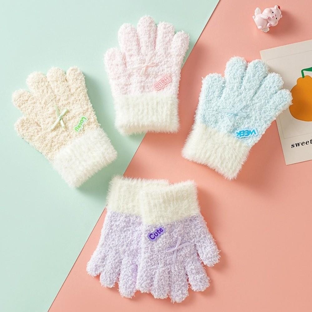 Warm Cuffs Children's Knit Gloves Soft Full Finger Mittens Kids Winter Gloves Winter Daily Wear