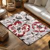 Red White Floral Bohemian Rug, Non-Slip Vintage Living Room Carpet, Soft Gray Background Floor Mat for Home Decor
