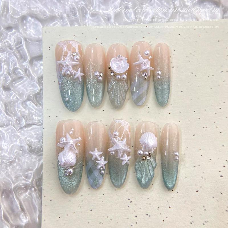 50 Pcs Ocean Series Glossy Colorful Shell Starfish Conch Fishtail Resin Nail Art Jewel Decorations Manicure Ornament