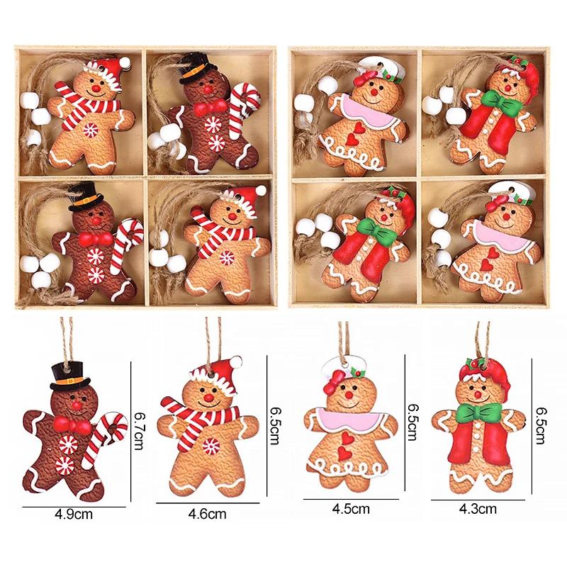 12Pcs Gingerbread Man Wooden Ornaments Xmas Tree Hanging Pendant Merry Christmas Decor for Home Party Navidad Gift New Year 2025