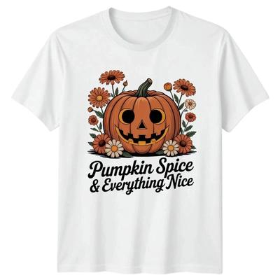 Pumpkin Spice And Everything T Shirt Halloween Vintage Fashion Designer Clothes Stretched Graphic Breathable Homme