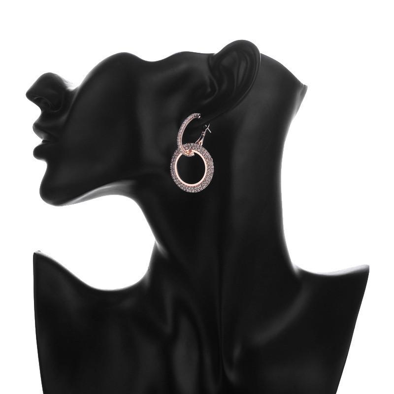 Western Stylish Fashion Geometric Studs With Rhinestones Unique Alloy Earrings