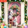 Happy Easter Door Cover Pink Bunny Easter Egg Wreath Design Hanging Banner for Indoor Outdoor Porch Decor Background Gift