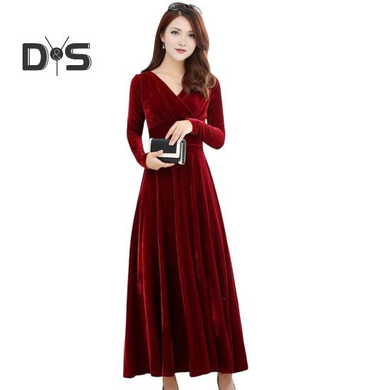 

Бархатное макси-платье для женщин с V-образным вырезом, длинное платье до щиколотки, однотонное вечернее платье А-силуэта для свадебной коктейльной вечеринки XL вино красного