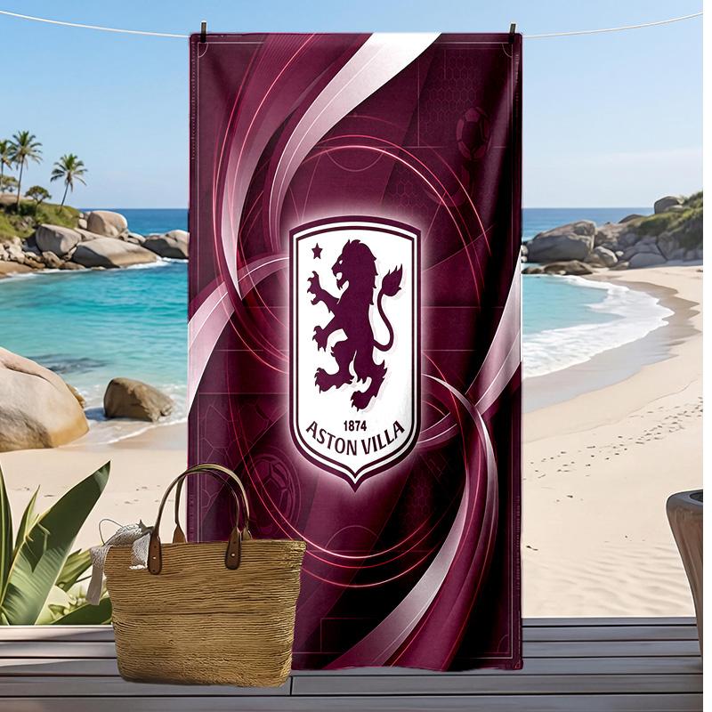 Asciugamano da Spiaggia con Stampa Calcio Aston Villa, Asciugamano Grande Morbido ad Asciugatura Rapida per Spiaggia Campeggio Nuoto