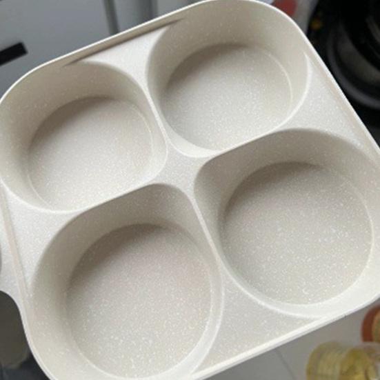 4-Cup Nonstick Egg Pan 4-in-1 Breakfast Pan with Wooden Handle Fast Heating Aluminum Omelette Skillet Pancake Eggs Burger Bacon Frying Pan
