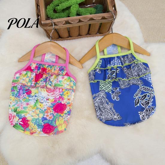 Breathable Dog Clothing Floral T-Shirt, Sleeveless Girl Shirt, Double-Layered Ruffle Double-layer Shirt Female Pet Outfit for Small Dogs Summer