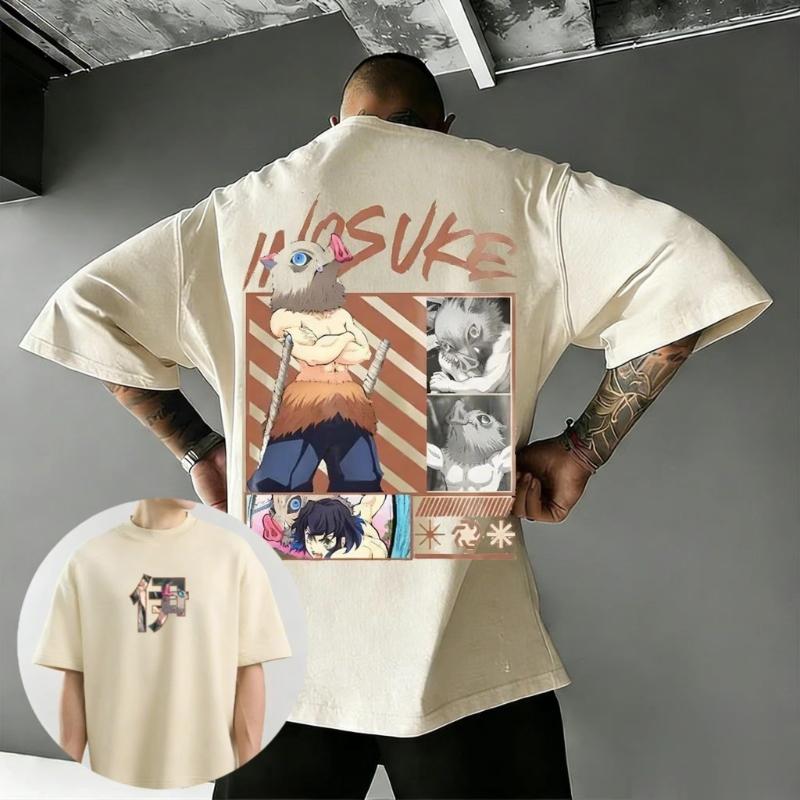 

2026 Demon Slayer Mens and Womens Summer Tshirt New Anime Inosuke Printed Harajuku Large Casual Loose Y2K Parent Child Top S