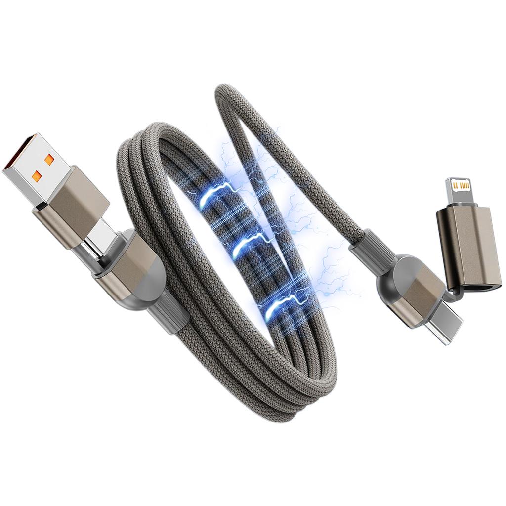 4-in-1 PD Magnetische Saugung 1M USB C Kabel - Schnelllade Anti-Verwicklungs Typ-C Kabel für iPhone/Xiaomi/HUAWEI/Samsung