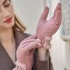 Plush Cuff Metal Buckle Suede Gloves Solid Color Thickened Warm Gloves Women's Stylish Versatile Cold-proof Gloves
