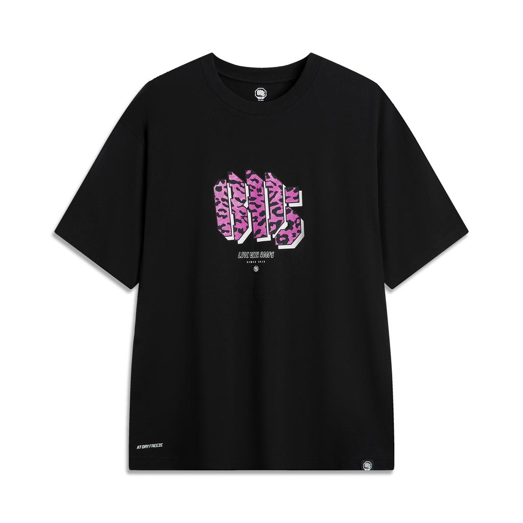 Li Ning Basketball Series Buchstaben Rundhals Atmungsaktiv Vielseitig Locker Kurzarm T-Shirt Herren Tops Schwarz AHSV021-4