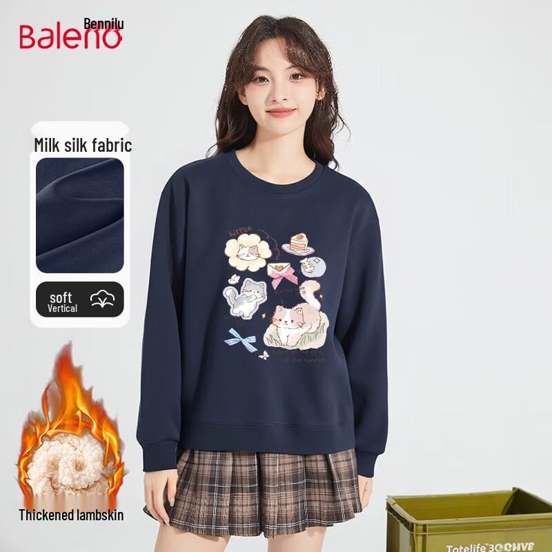 

Baleno Women s Fleece-Lined Loose Round Neck Sweatshirt S