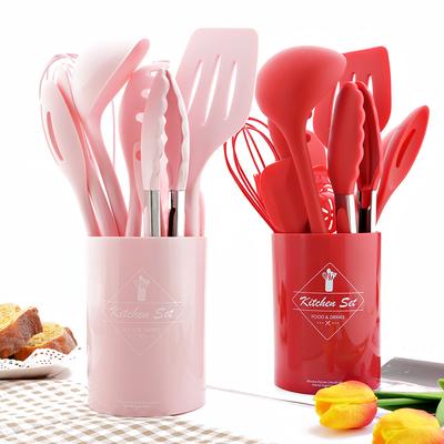 12Pcs Pink Silicone Kitchenware Cooking Utensils Set Heat Resistant Kitchen Non-Stick Cookware Baking Tools With Storage Box