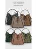 Women's Retro Rivet Cowhide Bucket Bag with Leopard Head Design