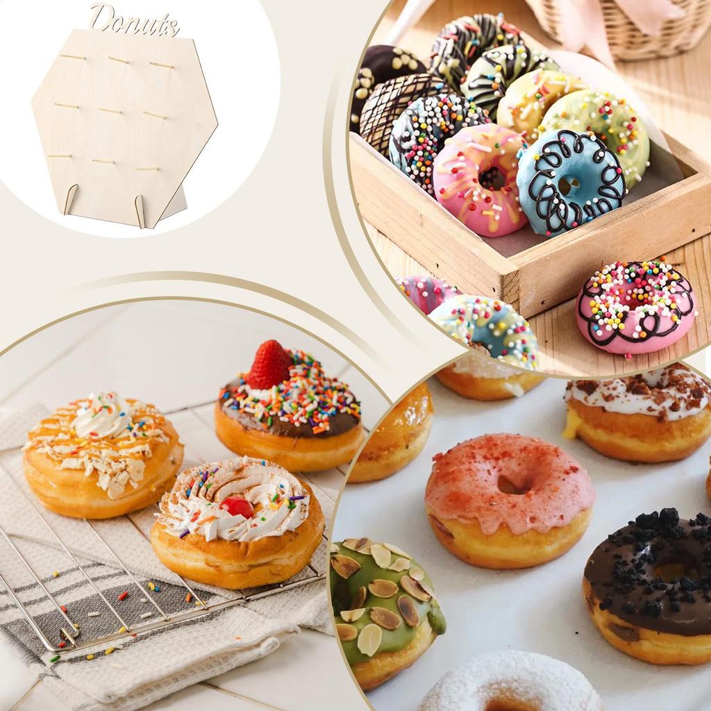 Houten Donutbord met 9 Haken Donut Displayrek Decoratief Donut Displayrek Voor Gebak Eettafel Cafe Catering Buffet