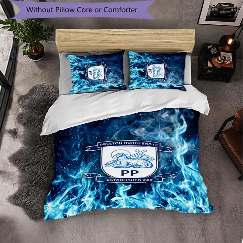 Preston North End Football 3 Piece Bedding Set Soft Duvet Cover Set with Pillowcases Printed Bedroom Decor Set for Home