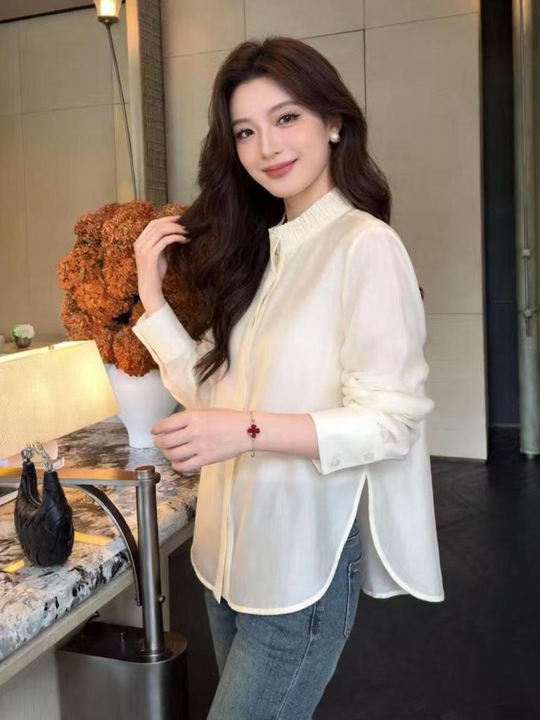 Rongtai Women's 2026 Spring Tencel Glossy Stand Collar Shirt