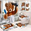 1/4pcs Funny Teddy Bear Shower Curtain Set Cute Animal Drying Hair Pattern Waterproof Fabric Bath Curtain with 12 Hooks Non Slip Rug and Toilet Cover