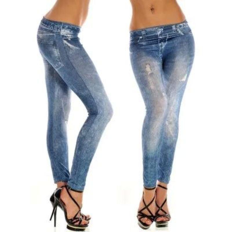 Solid Color Cropped Denim Leggings Pure Color Ninth Denim Tight Pants Plus Size Women