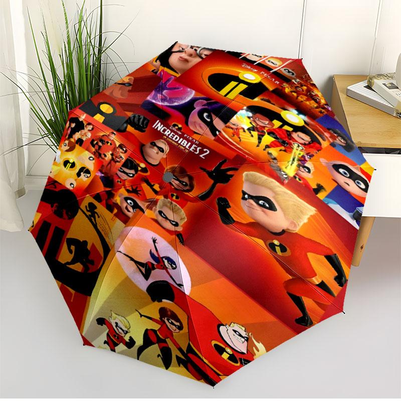 Incredibles Print Automatic Open Close Umbrella, Portable Foldable Umbrella, for Outdoor Commute Camping Trip, Ideal Birthday Gift