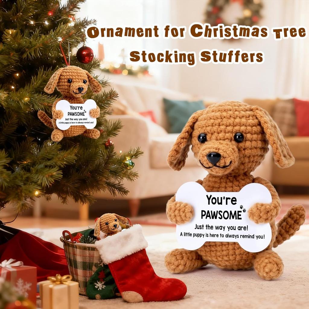 Funny Crochet Dog Emotional Friend Support Dolls Home Decoration Cute Handmade Knitted with Card Birthday Christmas Gifts