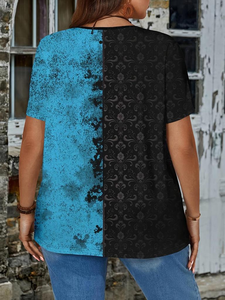 Damen Übergröße Floral V-Ausschnitt Kurzarm Pullover (2025)