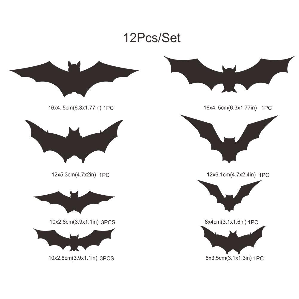 12pc/set Halloween 3d Bat Wall Stickers Black PVC Bat Halloween Party Decorations Home Bedroom Bar Horror Props Party Supplies
