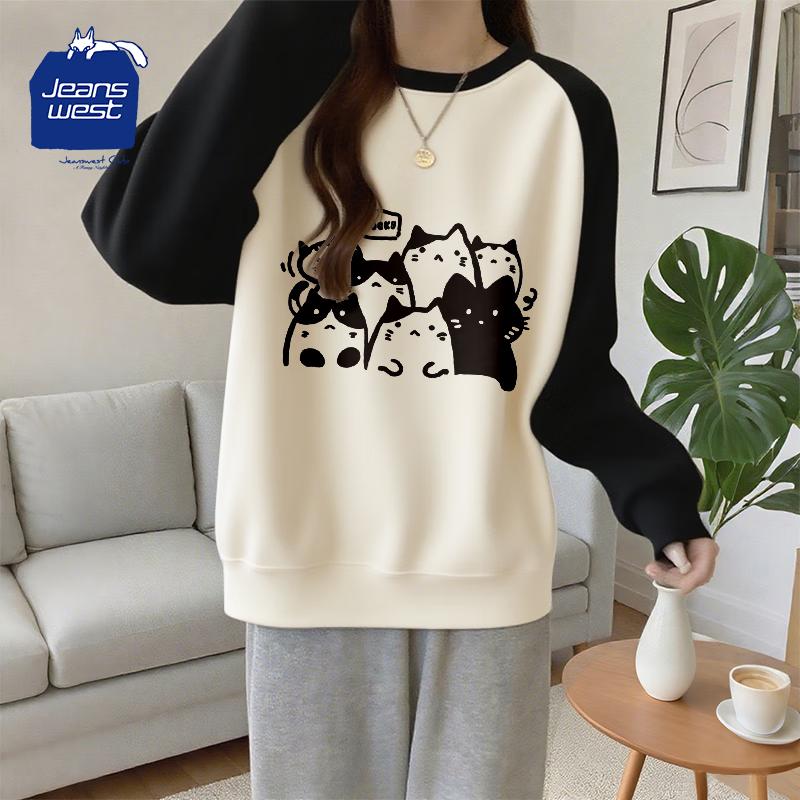 Jeanswest Club Women's Raglan Print Spliced Sweatshirt