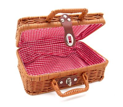 Sugarello Picnic Basket, Lunch Basket with Lid, Wicker-Style Basket with Fabric Upholstery, Checkered Pattern, 26 X 18 X 10 Cm (Small)