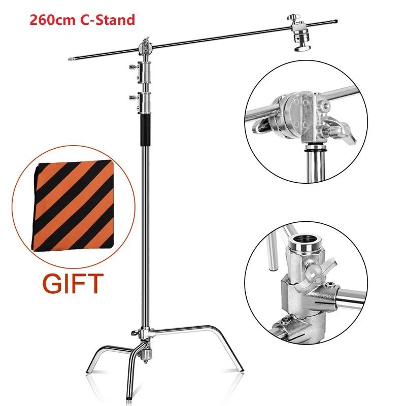 Professional Stainless Steel Video Tripod with C Stand 2.6m/3.3m Portable for Studio Use
