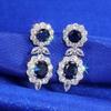 Royal Blue Zircon Oval Earrings Fashionable High-End Design Accessories for Banquets Personalized Simple Zircon