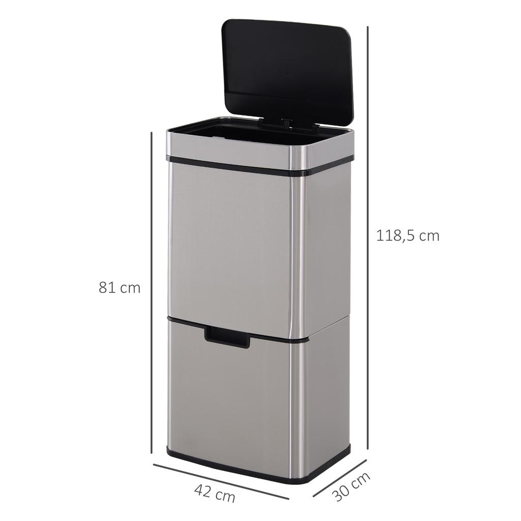 72L Sensor-Recyclingbehälter Edelstahl 3 Fächer für Nass-/Trockenabfall mit abnehmbarem Deckel Küche Zuhause