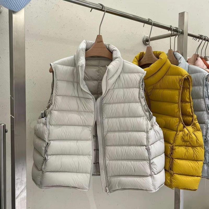 Womens Lightweight Down Vest White Duck Puffer Sleeveless Jacket Short Stand Collar Slim Fit Outerwear