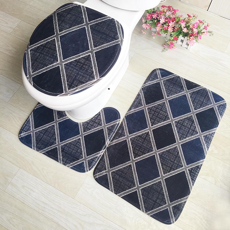 3-Piece Flannel Printed Bathroom Mat Set: Absorbent & Non-Slip