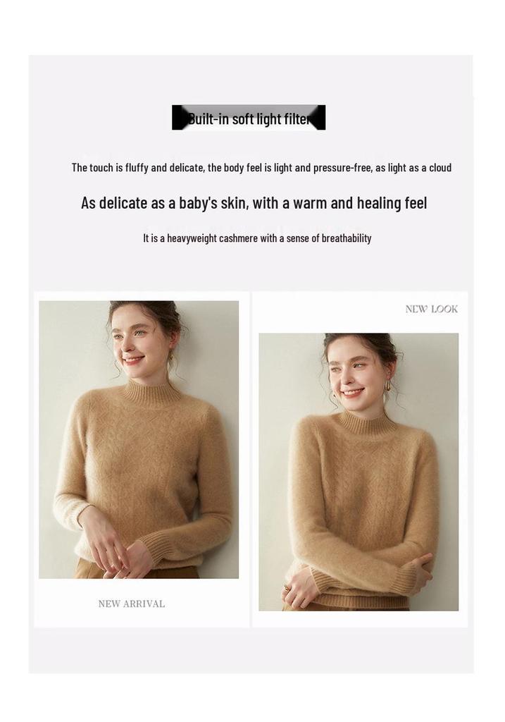 Women's Thickened Cable Knit Cashmere Sweater - Soft, Warm, and Slimming Base Layer for Autumn/Winter